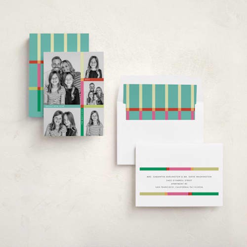 This is a gumdrop new year photo cards with standard by Morgan Kendall called color coded printing on recycled smooth signature in standard