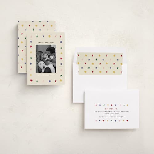This is a eggnog new year photo cards with standard by Amy Kross called ernestine printing on recycled smooth signature in standard