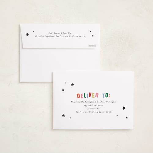 This is a confetti new year photo cards with standard by Kercia Jane called starlight wishes printing on recycled smooth signature in standard