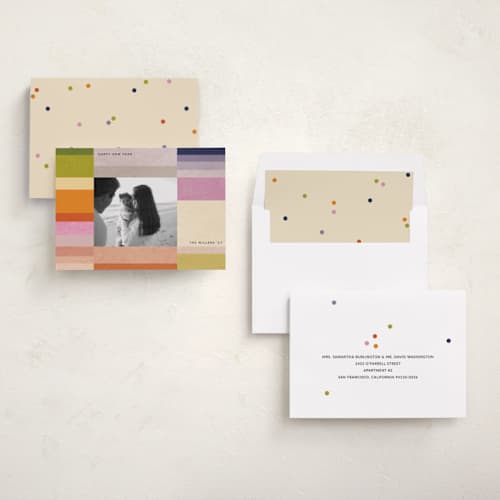 This is a rainbow new year photo cards with standard by Sumak Studio called happy colors printing on recycled smooth signature in standard
