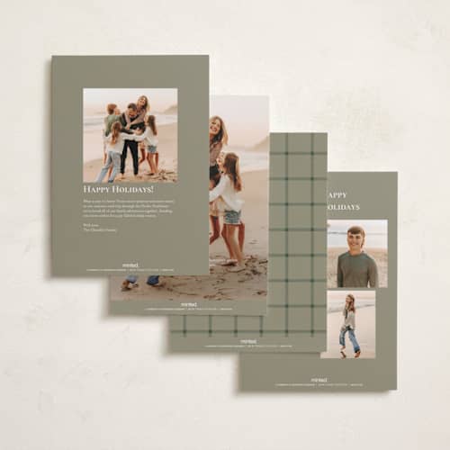 This is a eucalyptus new year photo cards with standard by Wildfield Paper Co called quartzite printing on recycled smooth signature in standard