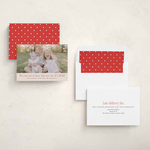 This is a eggnog new year photo cards with standard by Erica Krystek called short on time printing on recycled smooth signature in standard