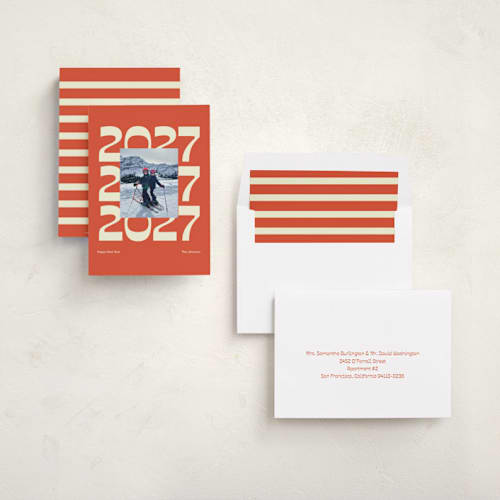 This is a tangerine new year photo cards with standard by Olivia Faye Co called minimal 2026 printing on recycled smooth signature in standard