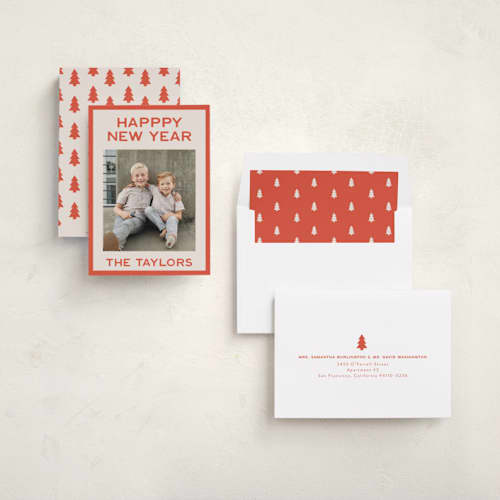 This is a cardinal new year photo cards with standard by Alethea and Ruth called basics printing on recycled smooth signature in standard
