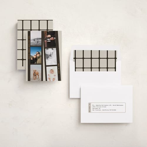 This is a vintage new year photo cards with standard by Michelle Buckner called highlight reel printing on recycled smooth signature in standard