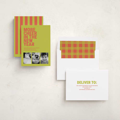 This is a citrus new year photo cards with standard by Ashlee Townsend called more cheer printing on recycled smooth signature in standard