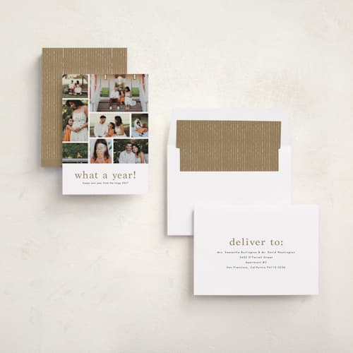 This is a cashew new year photo cards with standard by Stacey Meacham called at a glance printing on recycled smooth signature in standard