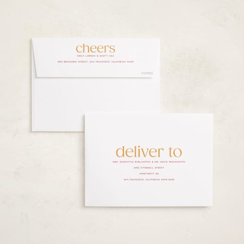 This is a blush new year photo cards with standard by Owl and Toad called cheers to new printing on recycled smooth signature in standard