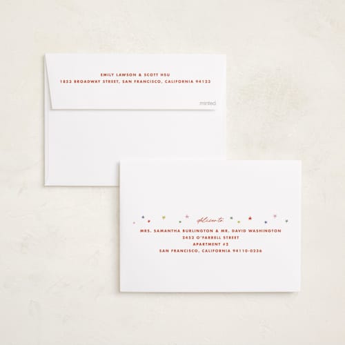 This is a cherry new year photo cards with standard by Ellen Schlegelmilch called starshine printing on recycled smooth signature in standard