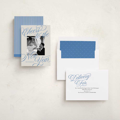 This is a sky new year photo cards with standard by Jackie Crawford called all scripts printing on recycled smooth signature in standard