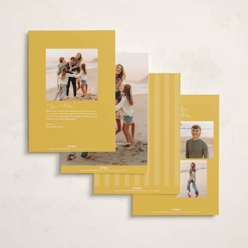 This is a goldenrod new year photo cards with standard by Kacey Kendrick Wagner called bright message printing on recycled smooth signature in standard
