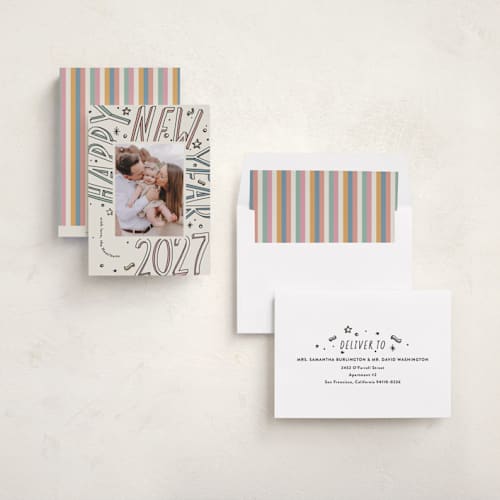 This is a pastel new year photo cards with standard by letterfix called all fun printing on recycled smooth signature in standard