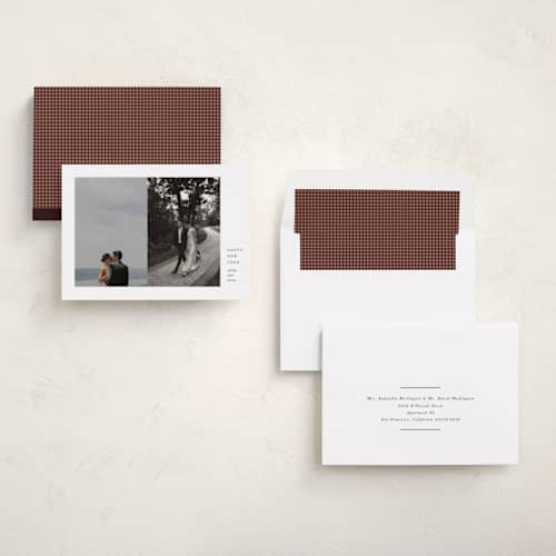This is a snow new year photo cards with standard by Olivia Kanaley Inman called perfect pair printing on recycled smooth signature in standard