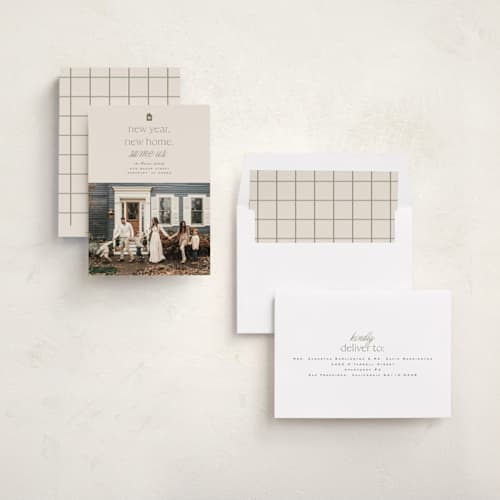 This is a sage new year photo cards with standard by Everett Paper Goods called new but same printing on recycled smooth signature in standard