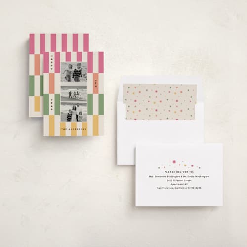 This is a spring new year photo cards with standard by Bethan called abstract stripe printing on recycled smooth signature in standard