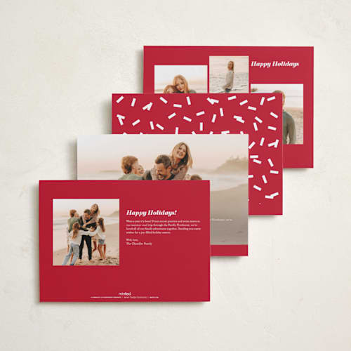 This is a poinsettia new year photo cards with standard by Emily Sabol Goss called glittering cheers printing on recycled smooth signature in standard
