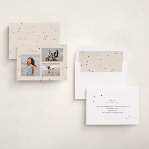 This is a whipped cream new year photo cards with standard by Pixel and Hank called so festive printing on recycled smooth signature in standard