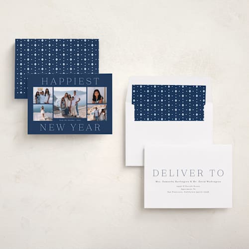 This is a night sky new year photo cards with standard by Deynaaz Daraei called palinuro printing on recycled smooth signature in standard