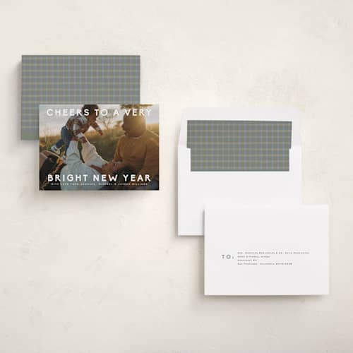 This is a snow new year photo cards with standard by Amy Kross called broadcast printing on recycled smooth signature in standard