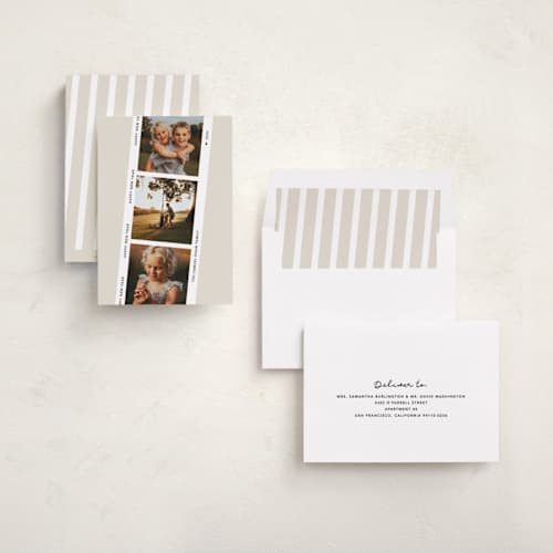 This is a vanilla new year photo cards with standard by Kelly Watkins called our memories printing on recycled smooth signature in standard