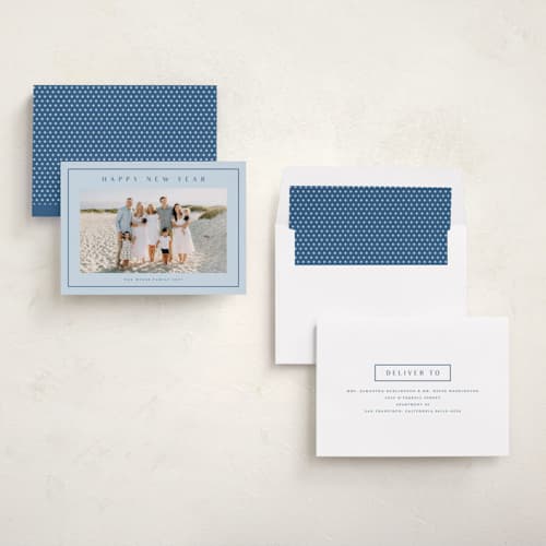 This is a ocean new year photo cards with standard by Stacey Meacham called preppy seaside printing on recycled smooth signature in standard