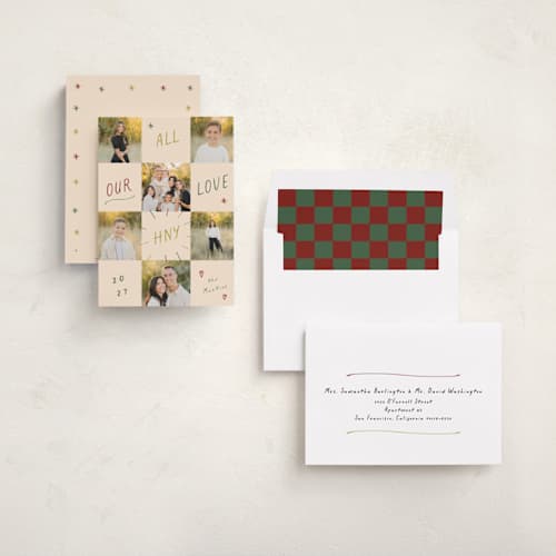 This is a bright new year photo cards with standard by Ani Somi called checkers printing on recycled smooth signature in standard