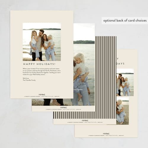 This is a ecru new year photo cards with standard by Morgan Kendall called grid printing on recycled smooth signature in standard
