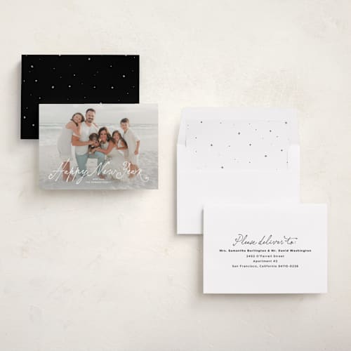 This is a ice new year photo cards with standard by Lea Delaveris called happily printing on recycled smooth signature in standard