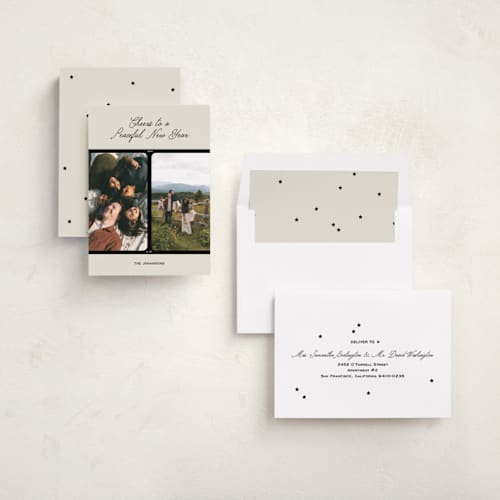 This is a ink new year photo cards with standard by Camille Pearson called retro photo strip printing on recycled smooth signature in standard