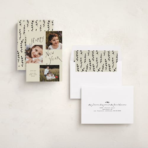 This is a ink new year photo cards with standard by Kelly Watkins called poet printing on recycled smooth signature in standard