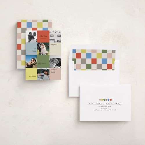 This is a festive new year photo cards with standard by Kelly Watkins called our year printing on recycled smooth signature in standard