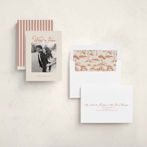 This is a cedar rust new year photo cards with standard by Sabrin Deirani called red letter year printing on recycled smooth signature in standard