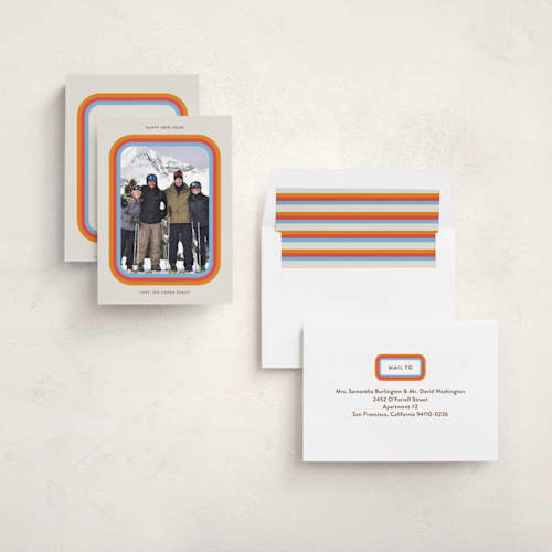 This is a confetti new year photo cards with standard by Megan Davis called cortina printing on recycled smooth signature in standard