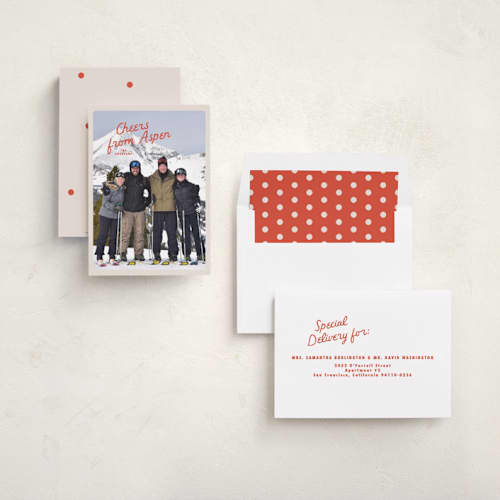 This is a candied apple new year photo cards with standard by Tamara Hilje called post card memories printing on recycled smooth signature in standard