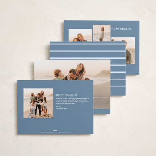 This is a sky blue new year photo cards with standard by Nicole Walsh called modern minimalist printing on recycled smooth signature in standard