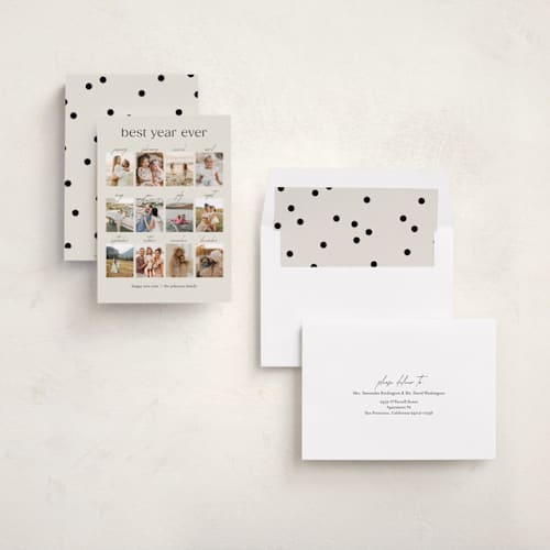 This is a crêpe new year photo cards with standard by Olivia Williams called best year printing on recycled smooth signature in standard