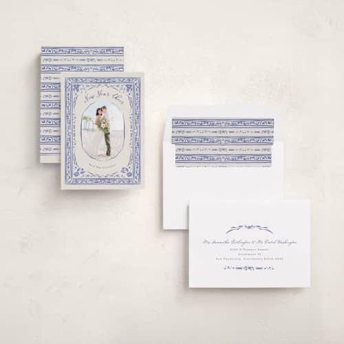 This is a blue jay new year photo cards with standard by Lucrecia Caporale called cheerful frame printing on recycled smooth signature in standard