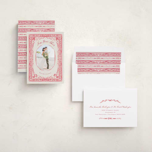 This is a peppermint new year photo cards with standard by Lucrecia Caporale called cheerful frame printing on recycled smooth signature in standard