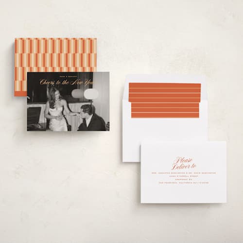This is a apricot new year photo cards with standard by Ekko Studio called classy cheer printing on recycled smooth signature in standard
