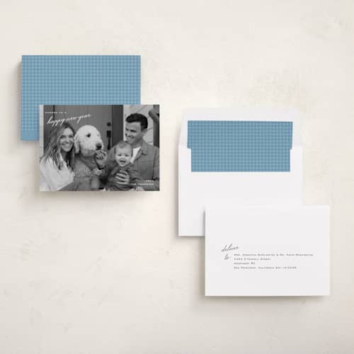 This is a snow new year photo cards with standard by Amy Kross called upward printing on recycled smooth signature in standard