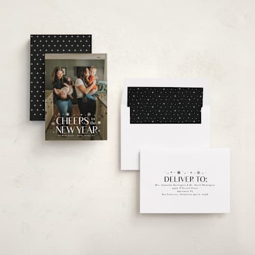 This is a alabaster new year photo cards with standard by Susan Asbill called effervescent printing on recycled smooth signature in standard