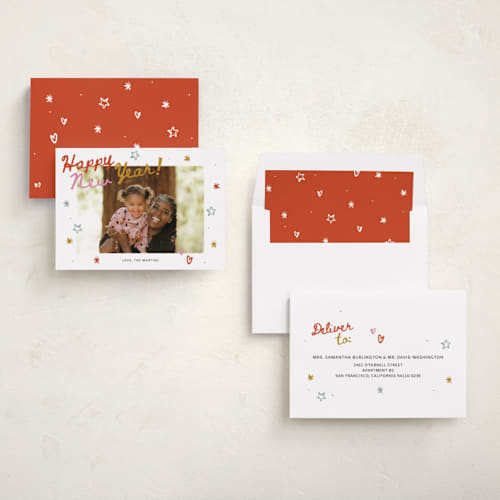 This is a confetti new year photo cards with standard by Ani Somi called everything confetti printing on recycled smooth signature in standard