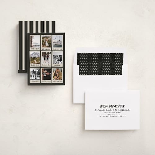 This is a midnight new year photo cards with standard by Heather Schertzer called what a year! printing on recycled smooth signature in standard