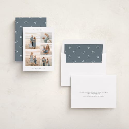 This is a cloud new year photo cards with standard by Nicole Walsh called quintet printing on recycled smooth signature in standard