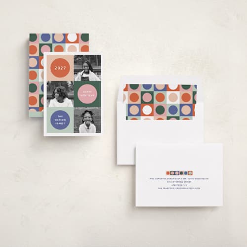 This is a wreath new year photo cards with standard by Kelly Watkins called colorful printing on recycled smooth signature in standard