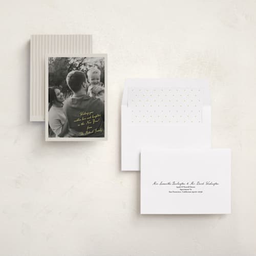 This is a daisy new year photo cards with standard by Oma N. Ramkhelawan called cheerful note printing on recycled smooth signature in standard