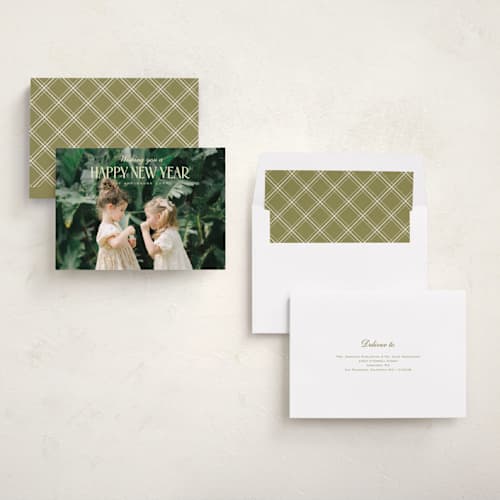 This is a buttercream new year photo cards with standard by Nicole Walsh called modern dawn printing on recycled smooth signature in standard