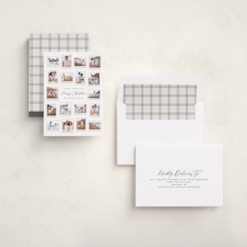 This is a snowflake new year photo cards with standard by Hooray Creative called many merry moments printing on recycled smooth signature in standard