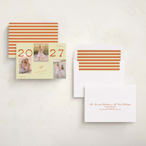 This is a buttercream new year photo cards with standard by Rachel Cassel called a bold year printing on recycled smooth signature in standard