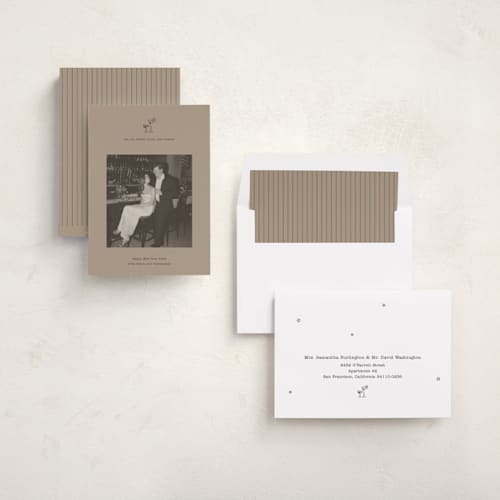 This is a stone new year photo cards with standard by Bailamor Design by CM called cin cin printing on recycled smooth signature in standard